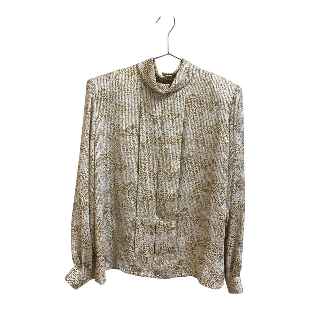 NICOLA Tan and Cream Blouse with Mandarin Collar